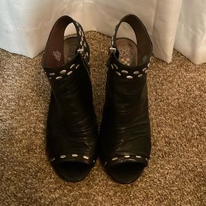 Vince Camuto "Avo" Studded Leather Peep-toe Heel Booties